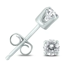 1/4 Carat Tw Round Solitaire Diamond Stud Earrings In .925 Sterling Silver