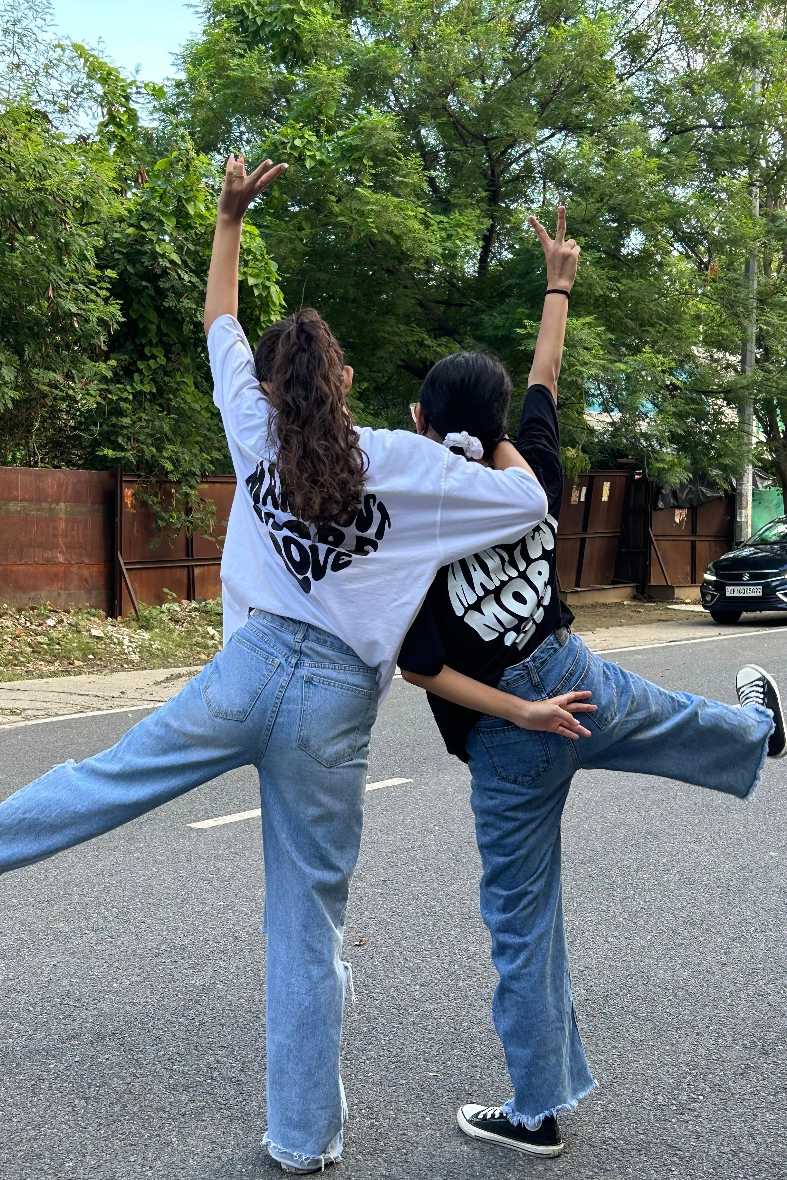 2 Pack : Manifest More Love (Both Side Printed) Black & White Unisex Couple Matching Oversized T-shirts