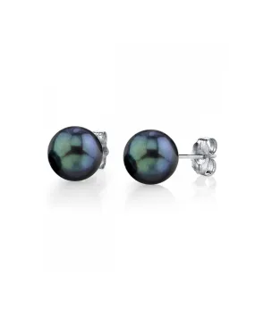 6.0-6.5mm Black Akoya Round Pearl Stud Earrings