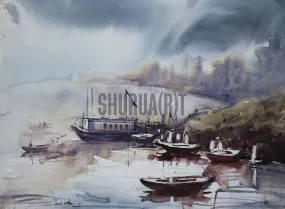 A beautiful painting of a ghat in Banaras