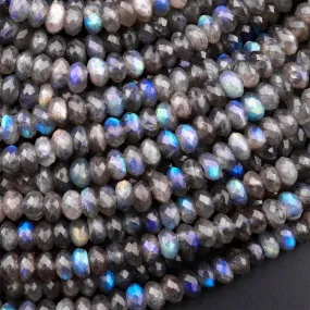 AA Faceted Labradorite Rondelle Beads 7mm 8mm Brilliant Rainbow Blue Flashes Fire 15.5" Strand