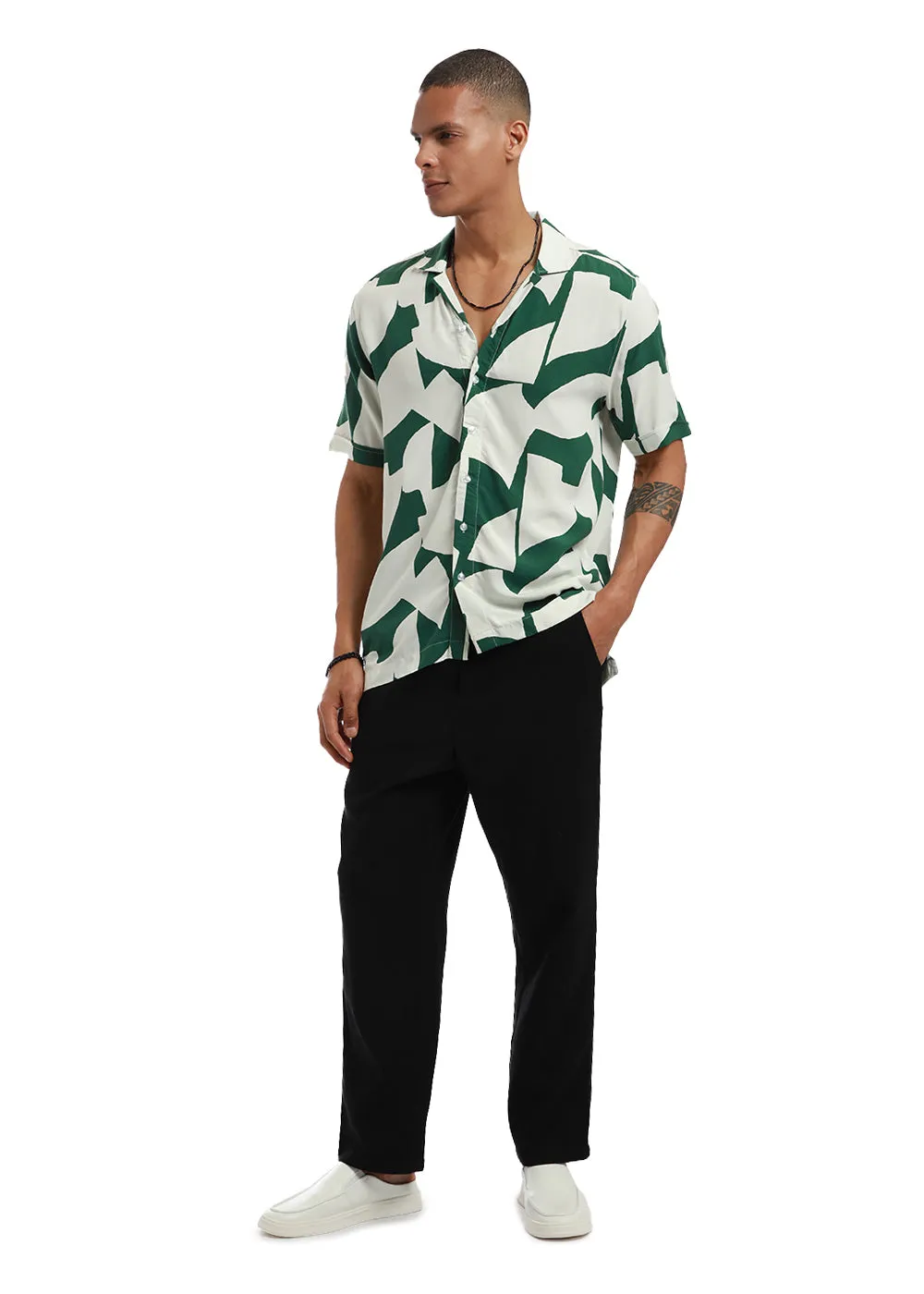 Abstract Green Print Half sleeve shirt