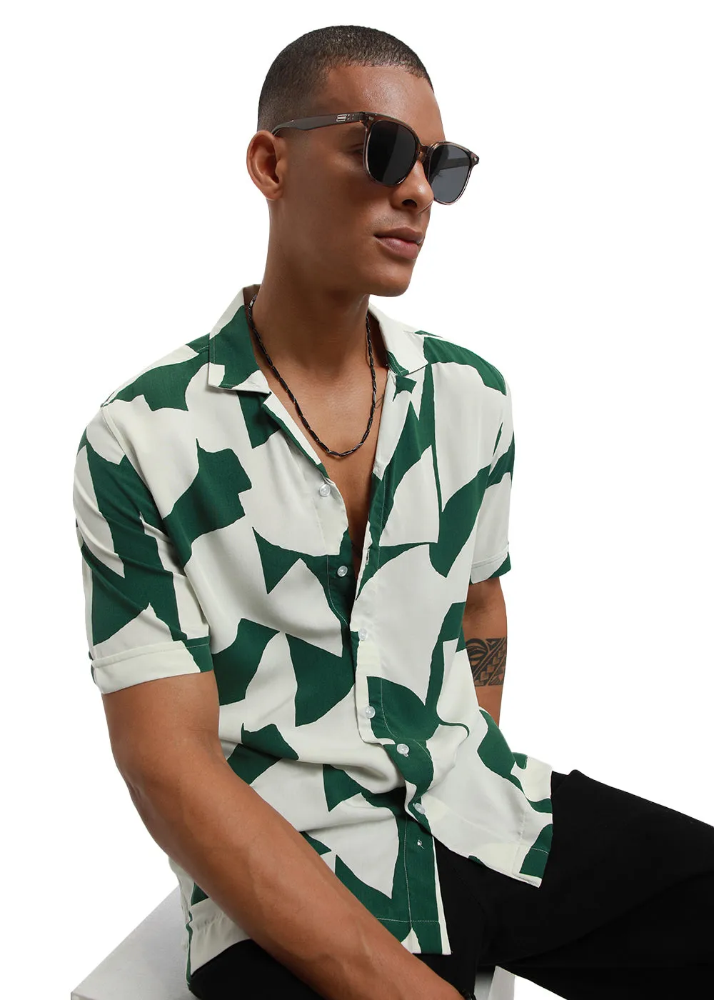 Abstract Green Print Half sleeve shirt