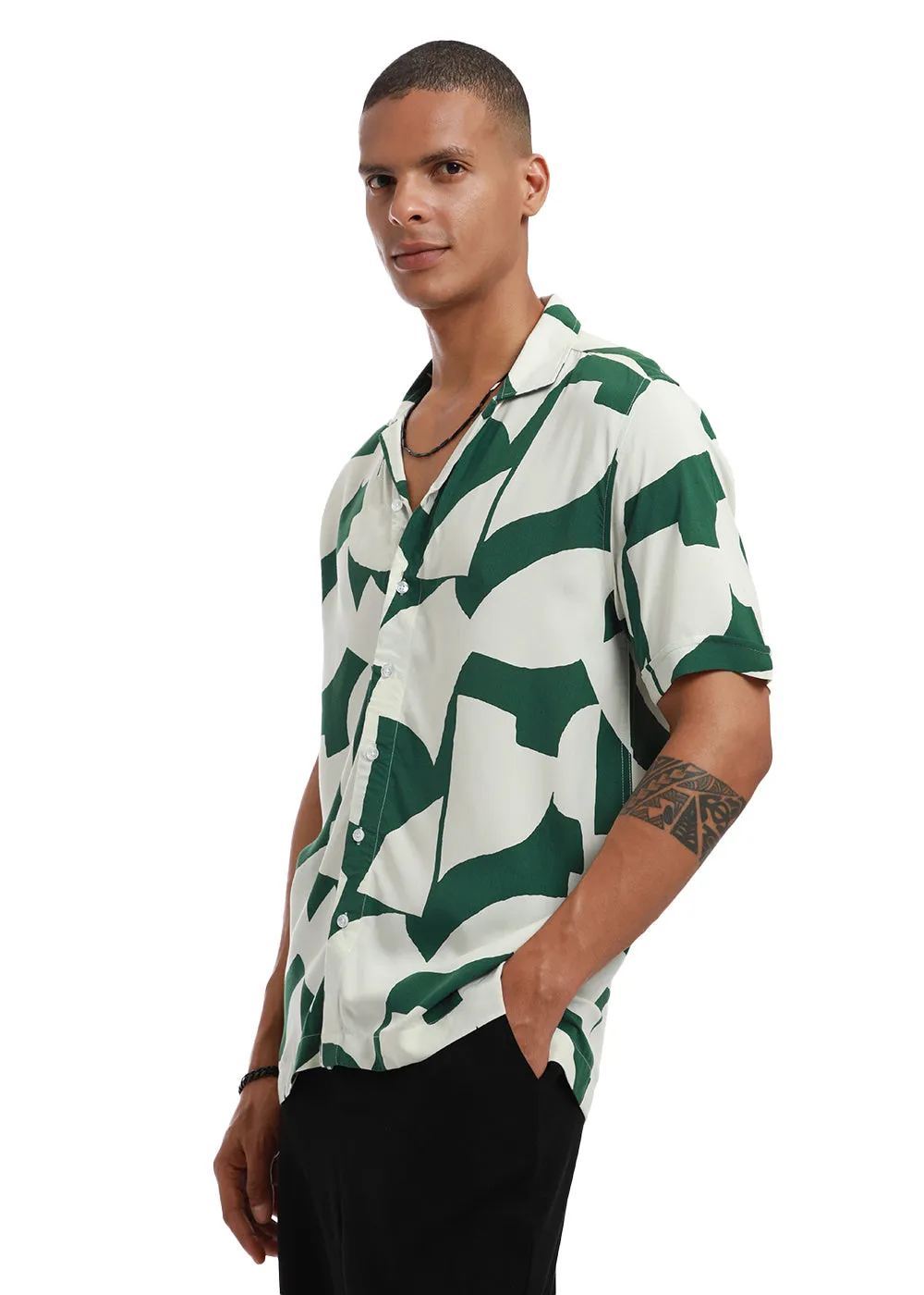 Abstract Green Print Half sleeve shirt