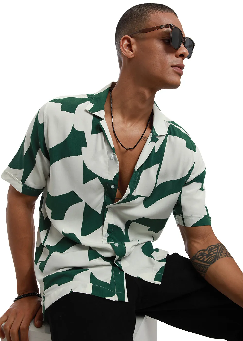 Abstract Green Print Half sleeve shirt