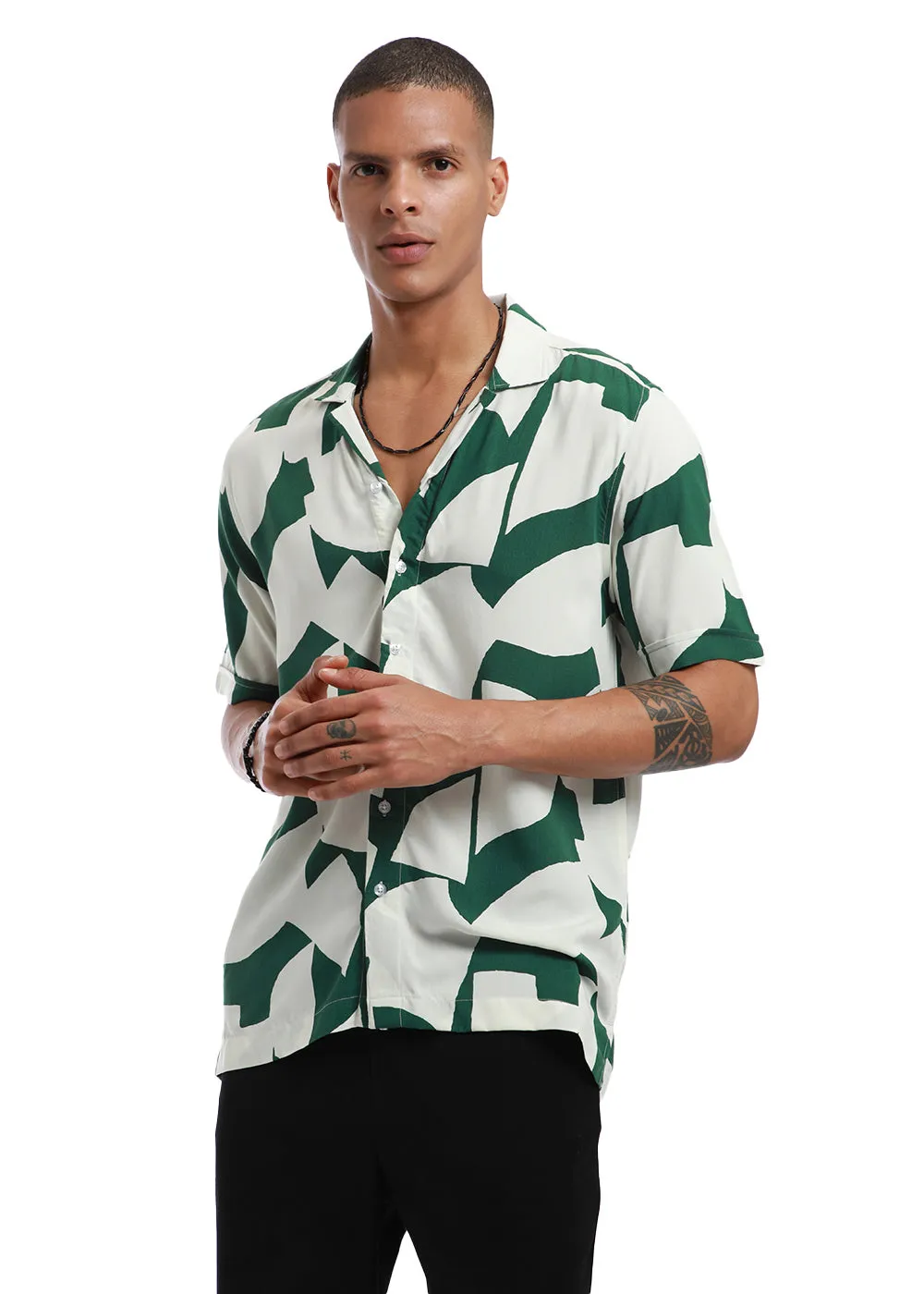 Abstract Green Print Half sleeve shirt