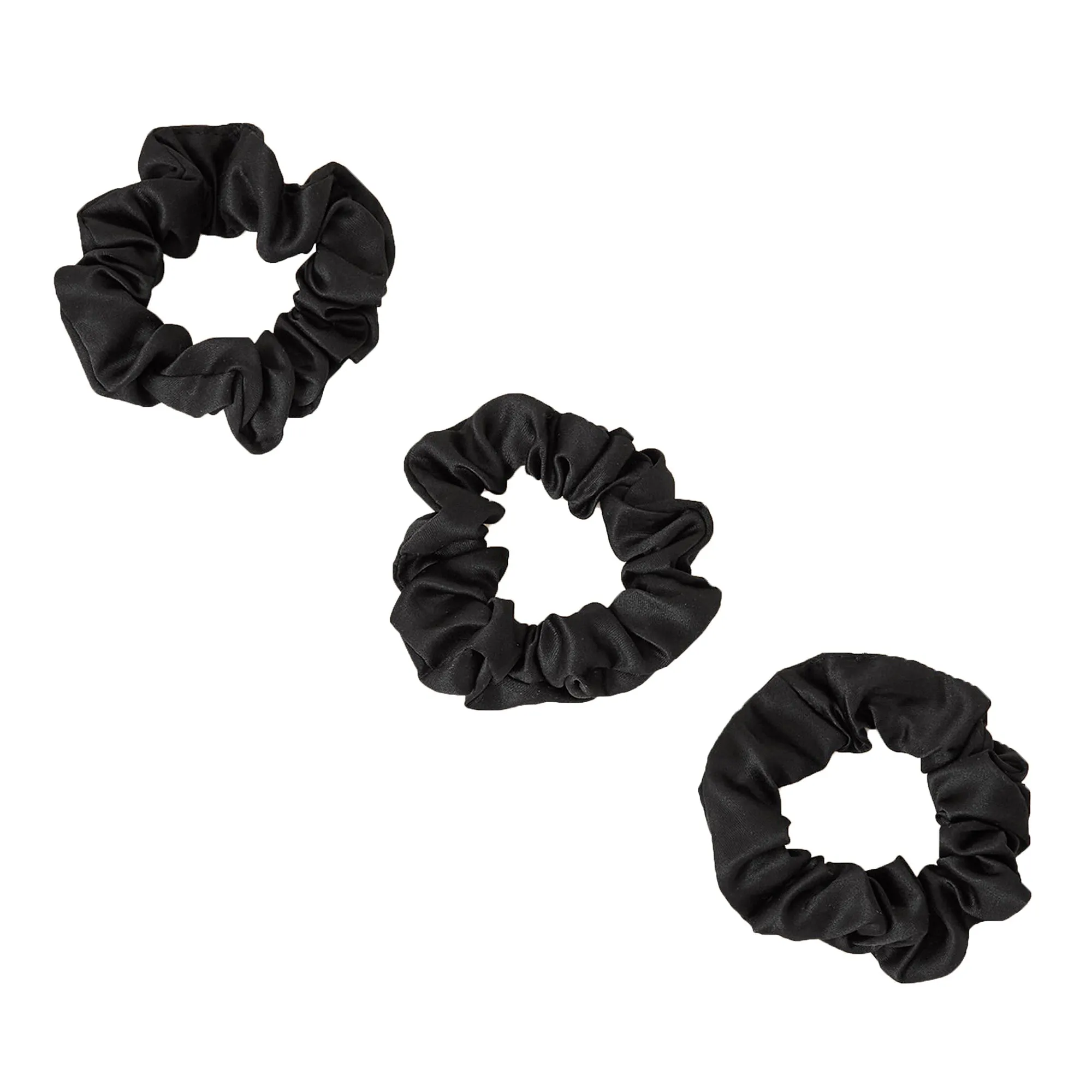 Accessorize London Black  Set Of 3 Satin Medium Scrunchy Pack