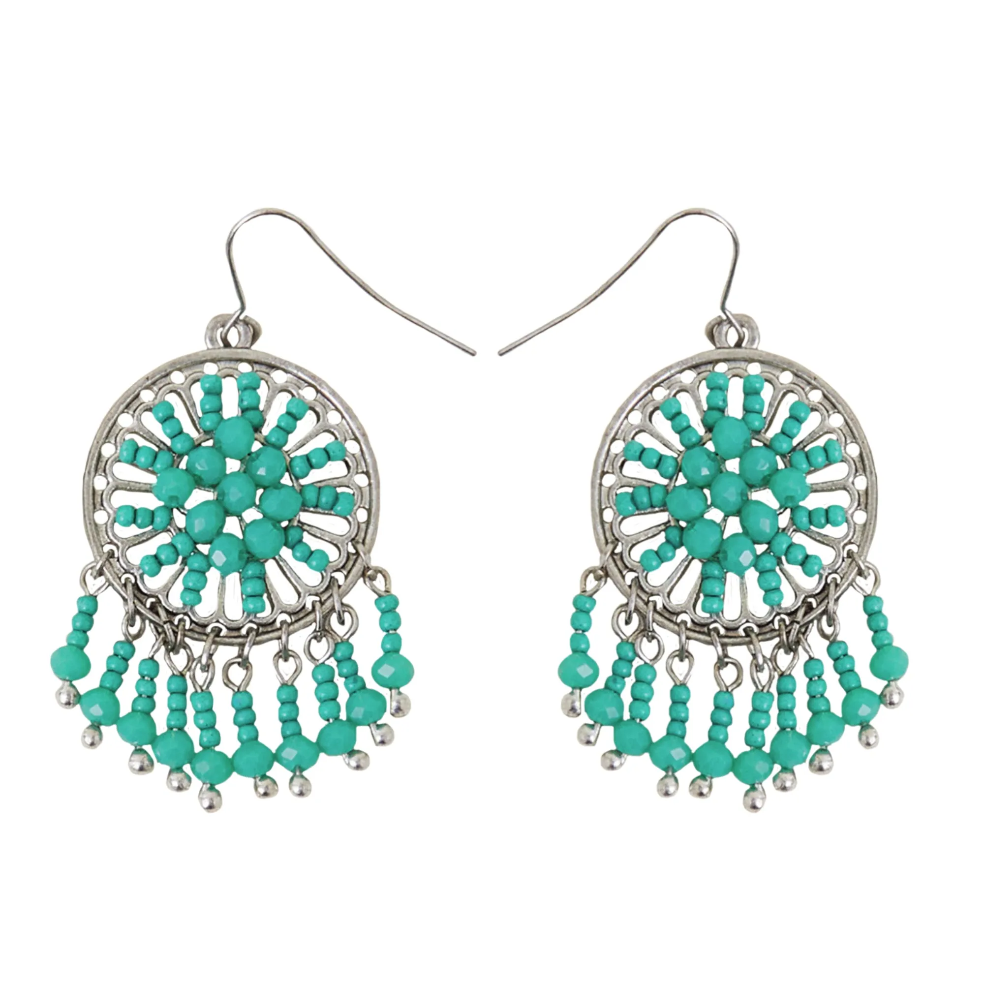 Accessorize London Women's Blue Boho Tassel Facet Beaded Earrings