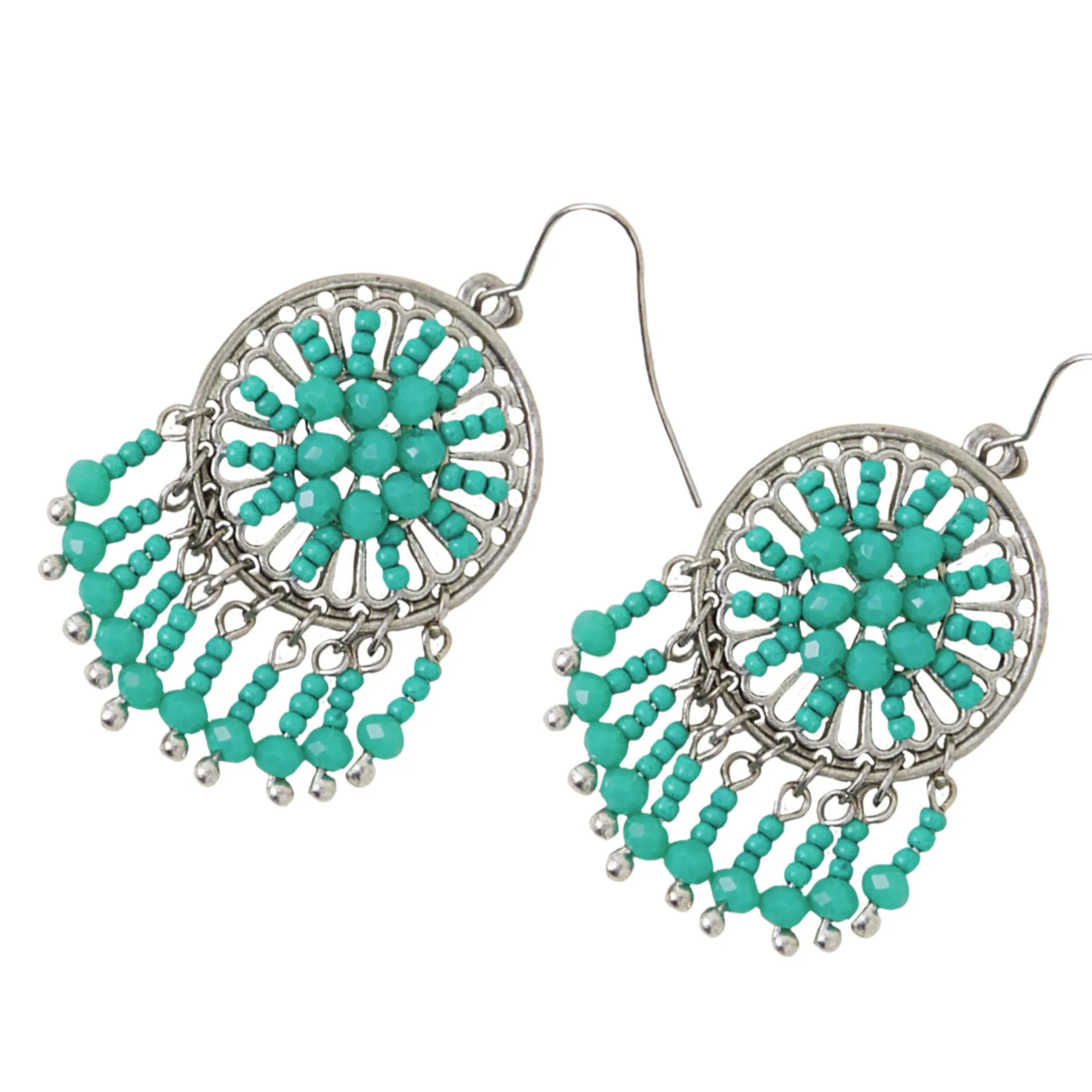 Accessorize London Women's Blue Boho Tassel Facet Beaded Earrings