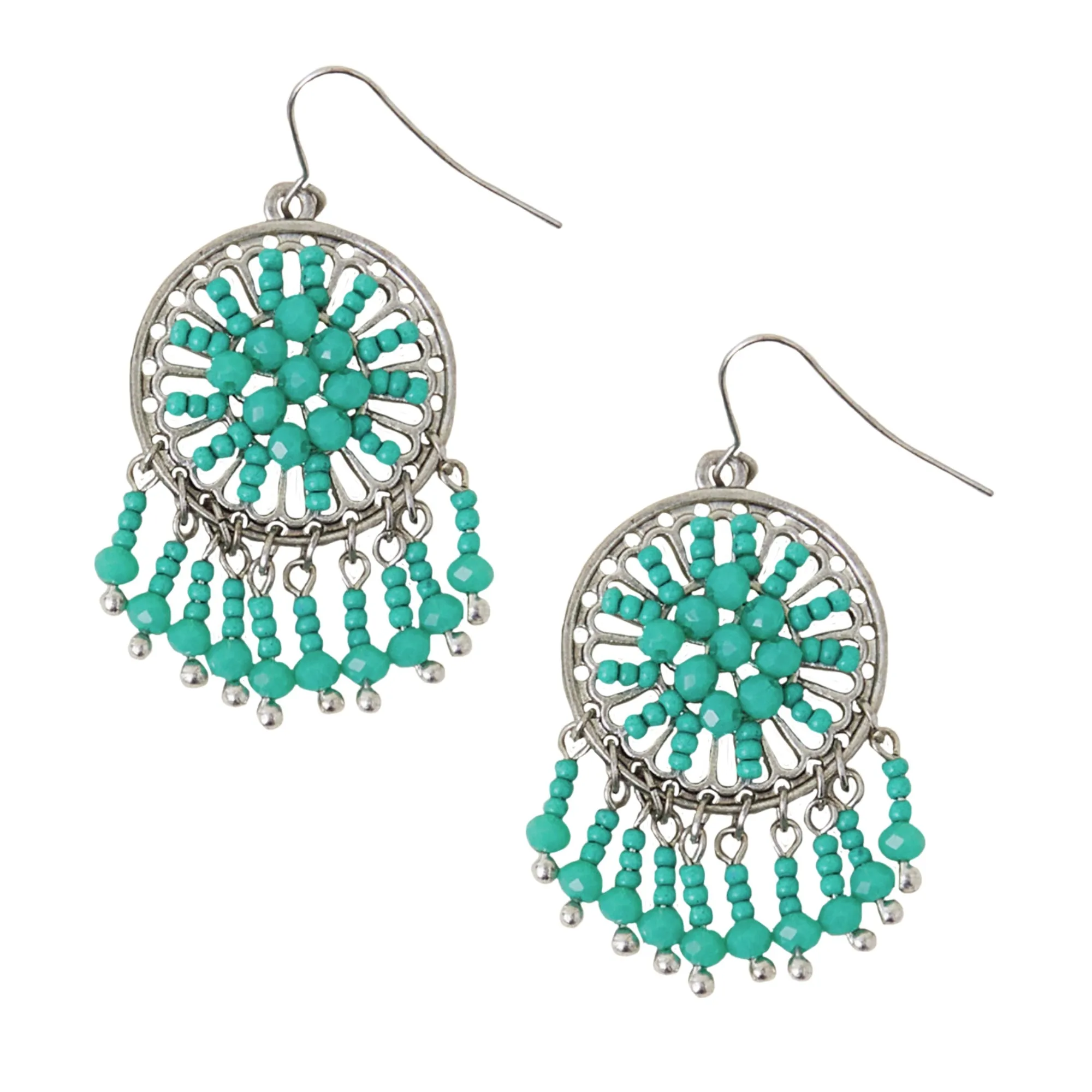 Accessorize London Women's Blue Boho Tassel Facet Beaded Earrings