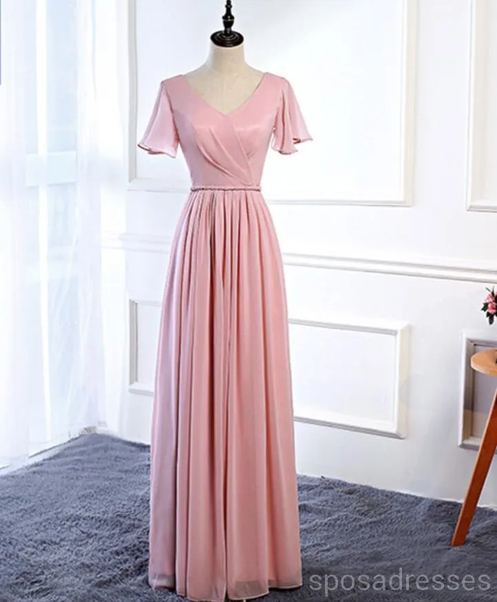 Affordable Blush Pink Floor Length Mismatched Chiffon Bridesmaid Dresses, WG536