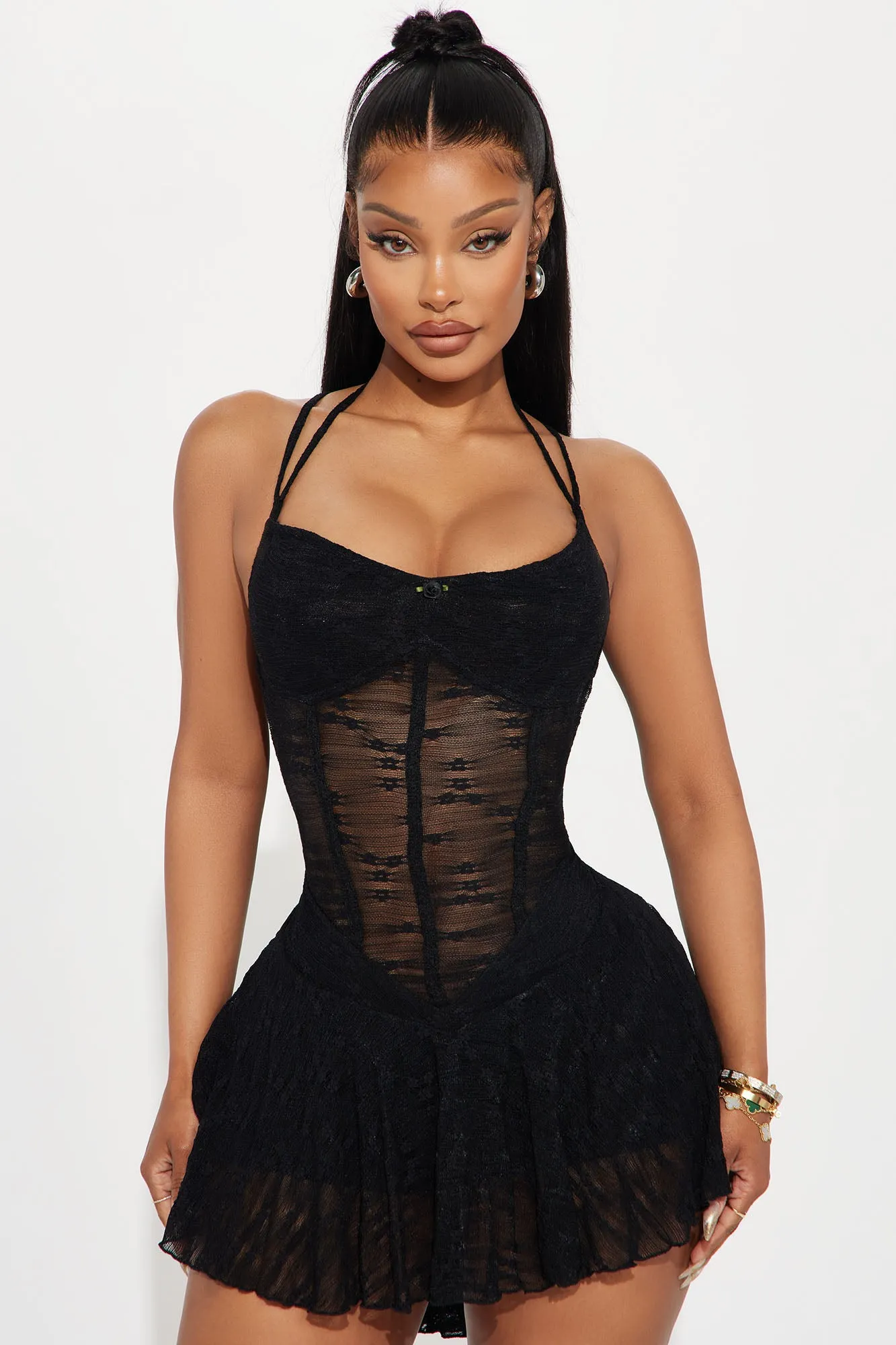 All Or Nothing Lace Micro Mini Dress - Black