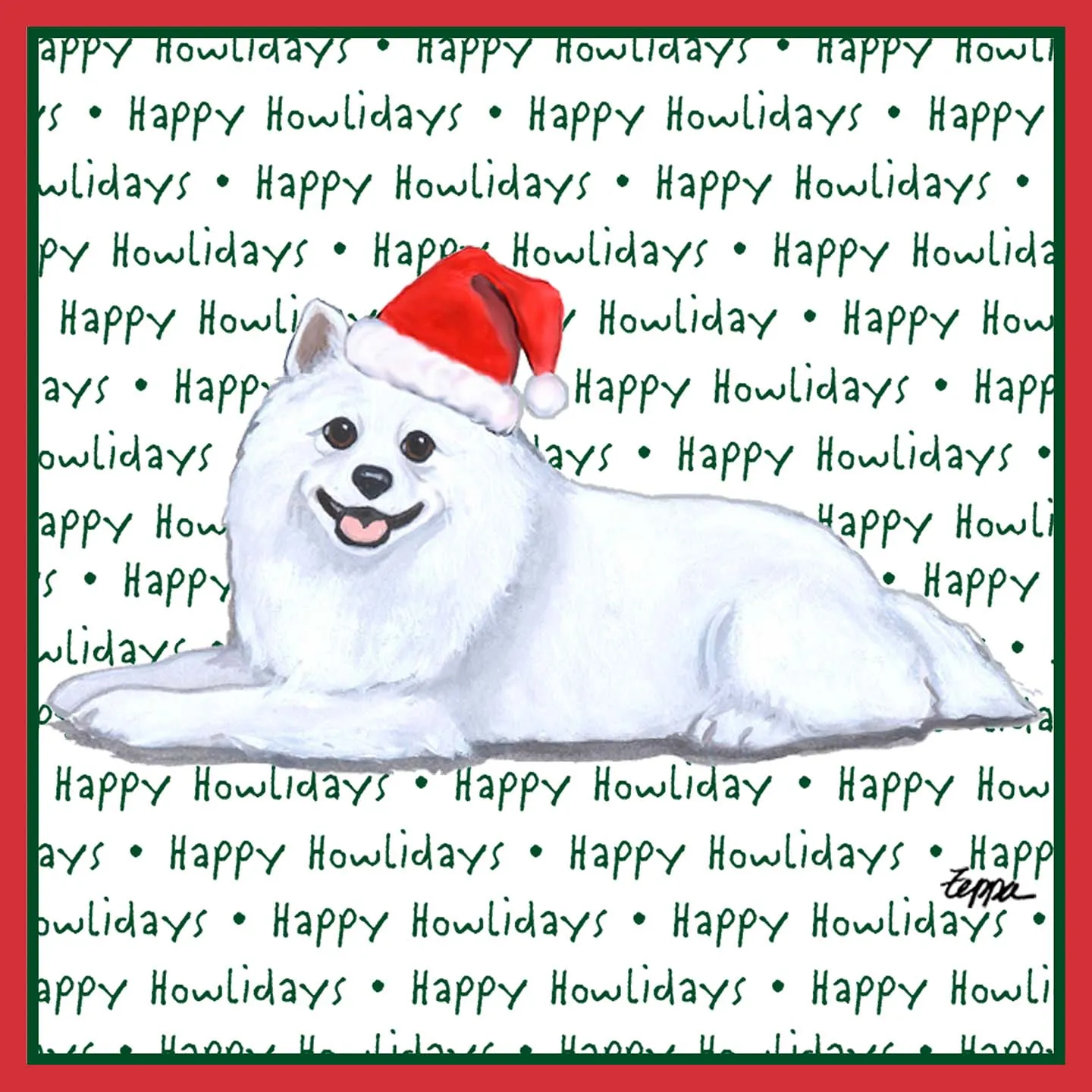 American Eskimo Dog Happy Howlidays Text - Adult Unisex Long Sleeve T-Shirt