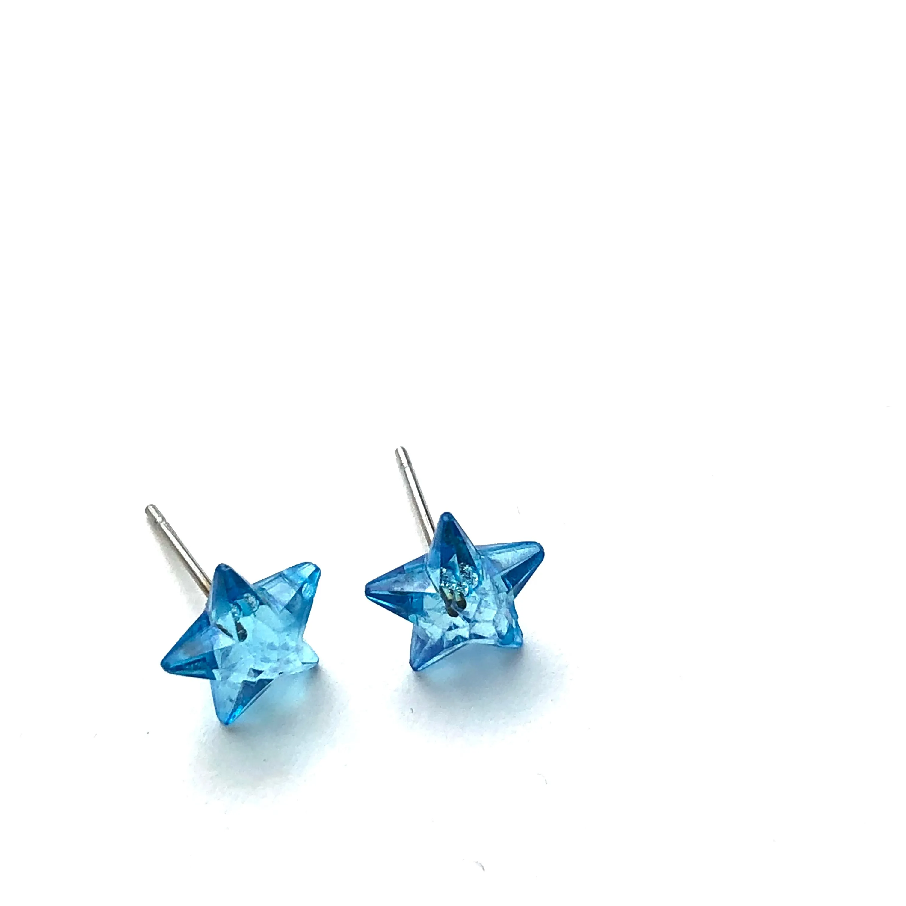 Aqua Blue Faceted Petite Star Stud Earrings