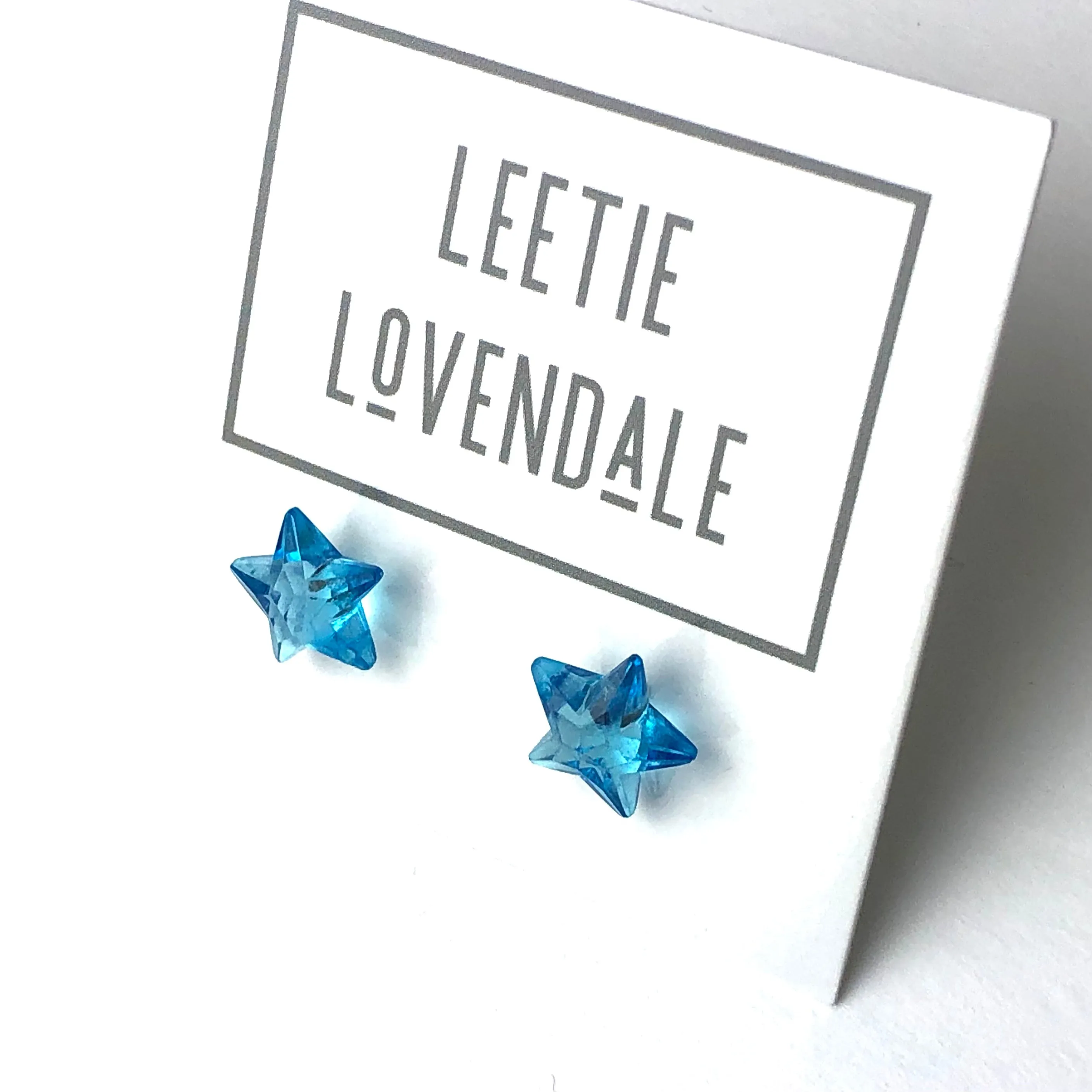 Aqua Blue Faceted Petite Star Stud Earrings