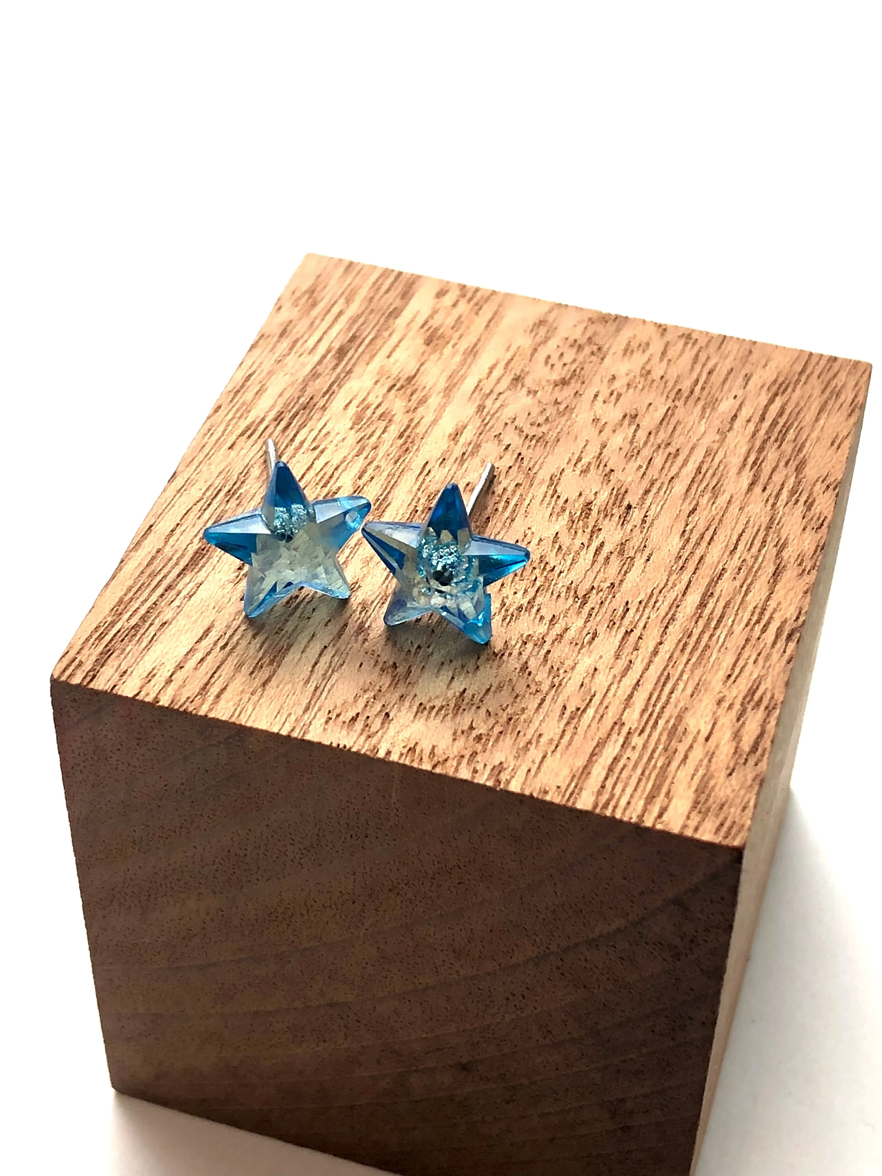 Aqua Blue Faceted Petite Star Stud Earrings