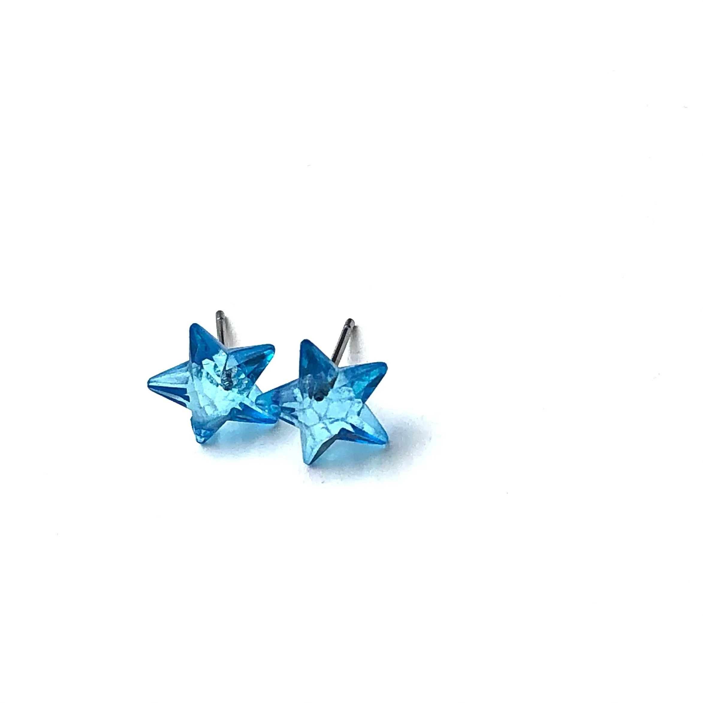 Aqua Blue Faceted Petite Star Stud Earrings