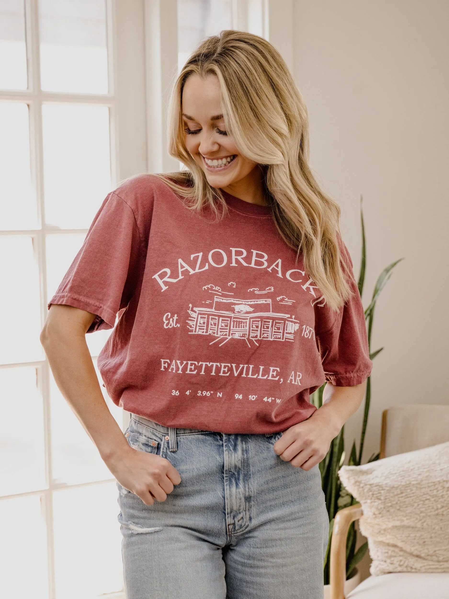 Arkansas Razorbacks Stadium Coordinates Cardinal Tee