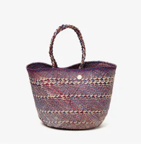 Artisanal Basket in Blue & Burgundy & Natural