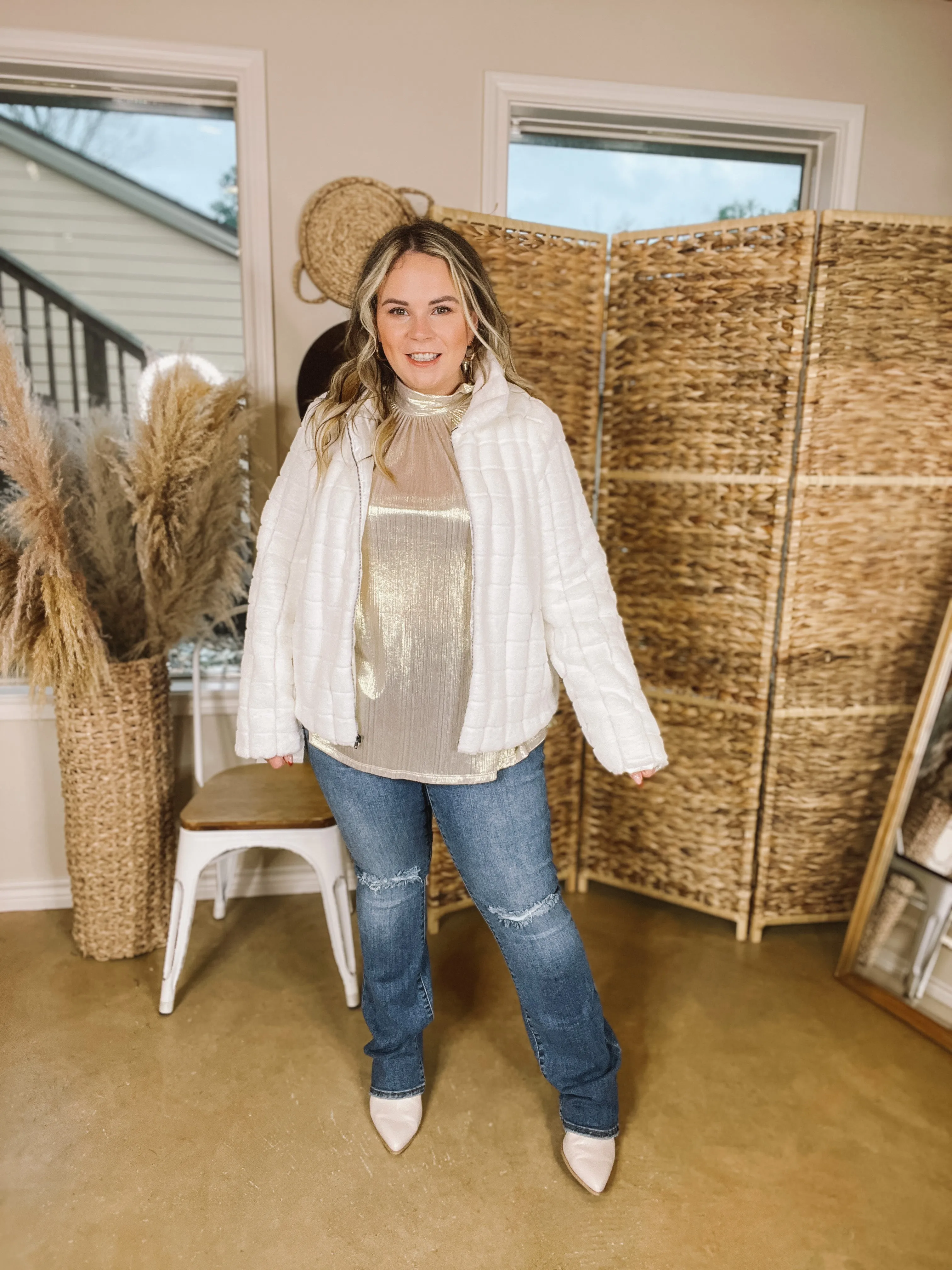 At The Top Quilted Faux Fur Jacket in Ivory