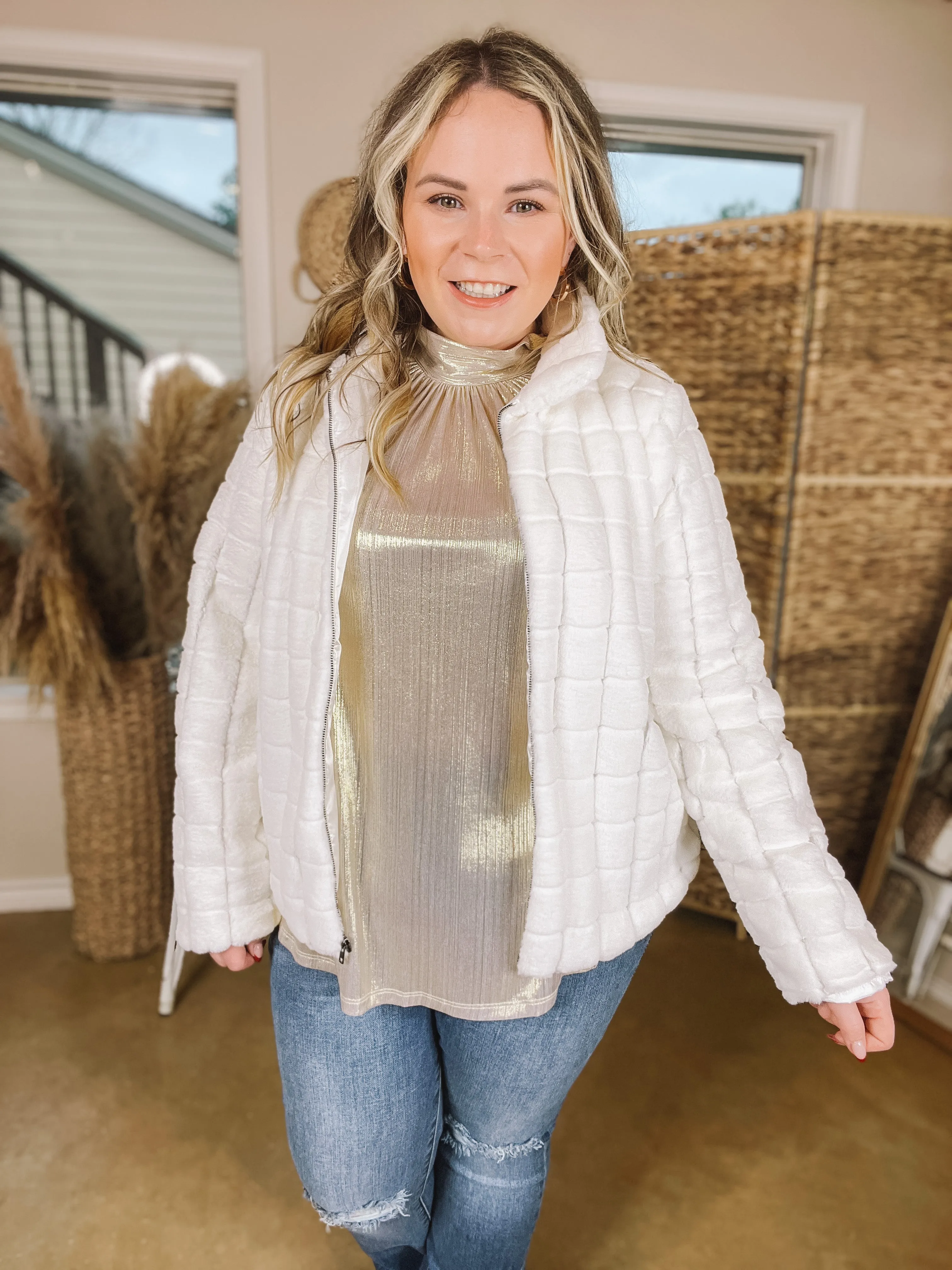 At The Top Quilted Faux Fur Jacket in Ivory