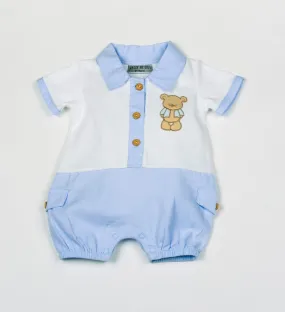 Baby Boys Blue Romper - Teddy (NB-6MTHS) H1911