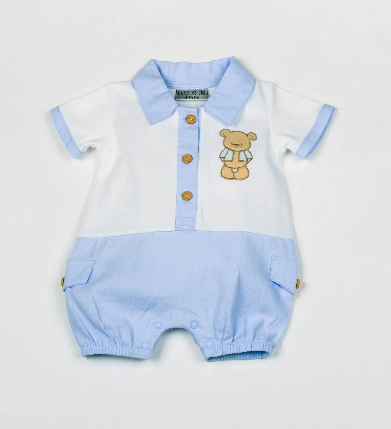 Baby Boys Blue Romper - Teddy (NB-6MTHS) H1911