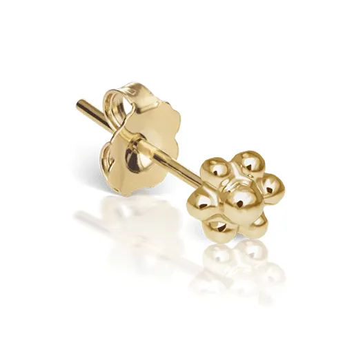 Ball Flower Stud Earring by Maria Tash in 14K Yellow Gold. Butterfly Stud.