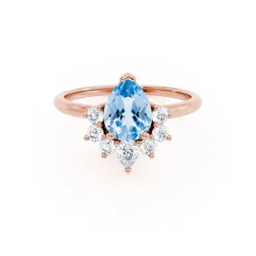 BALLET - Chatham® Pear Aqua Spinel & Diamond Half Halo Tiara Ring 18k Rose Gold