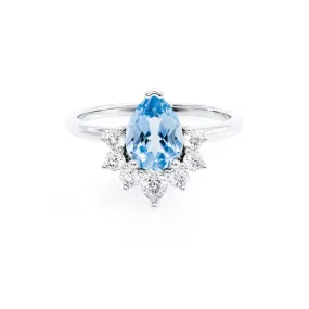 BALLET - Chatham® Pear Aqua Spinel & Diamond Half Halo Tiara Ring Platinum 950