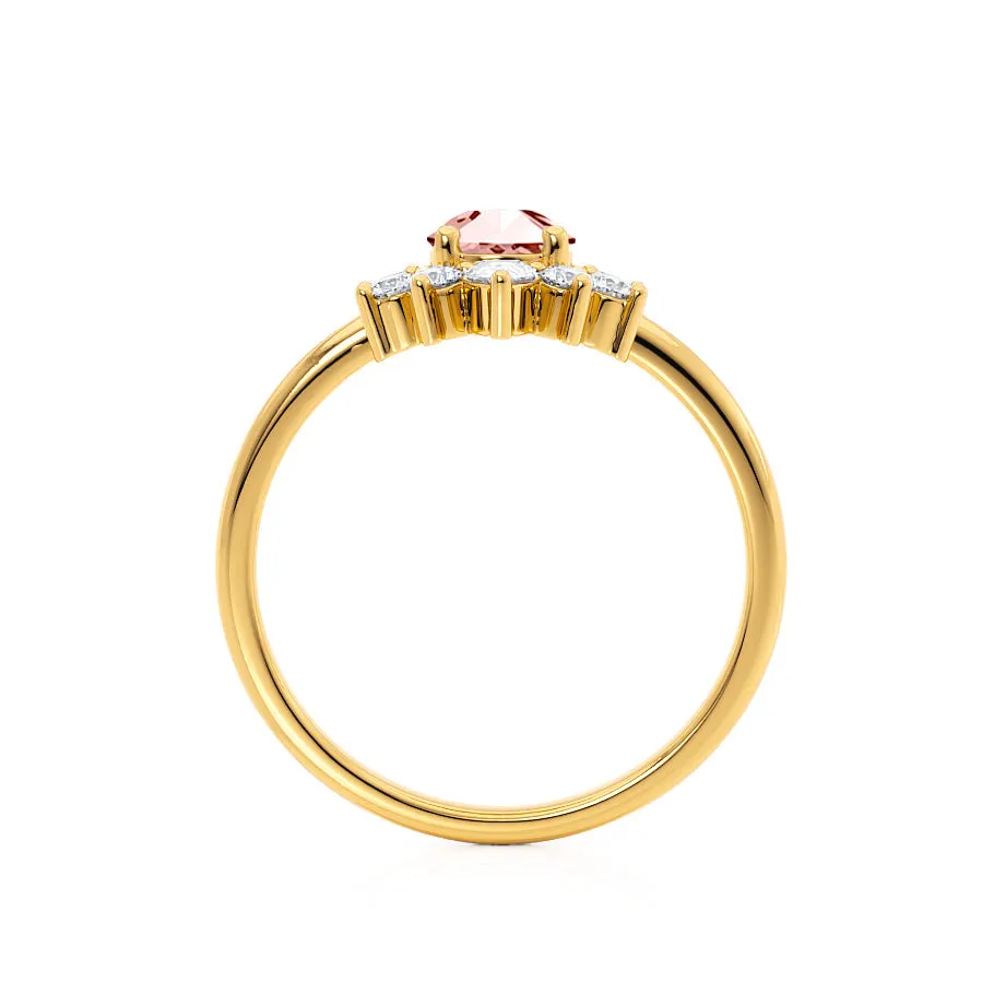 BALLET - Chatham® Pear Champagne Sapphire & Diamond Half Halo Tiara Ring 18k Yellow Gold