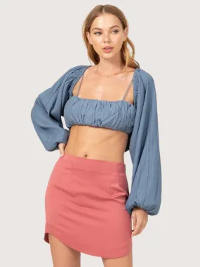 Balloon Sleeve Bolero Set | Blue