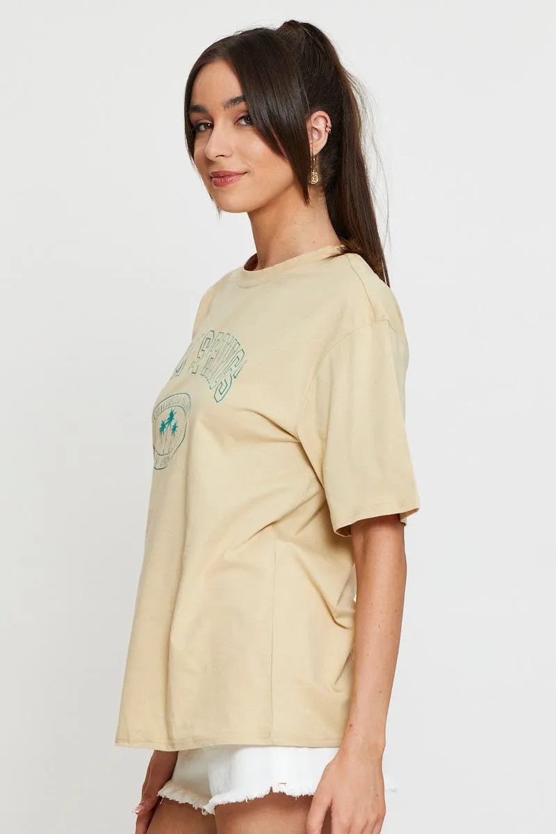 Beige Graphic T Shirt Short Sleeve