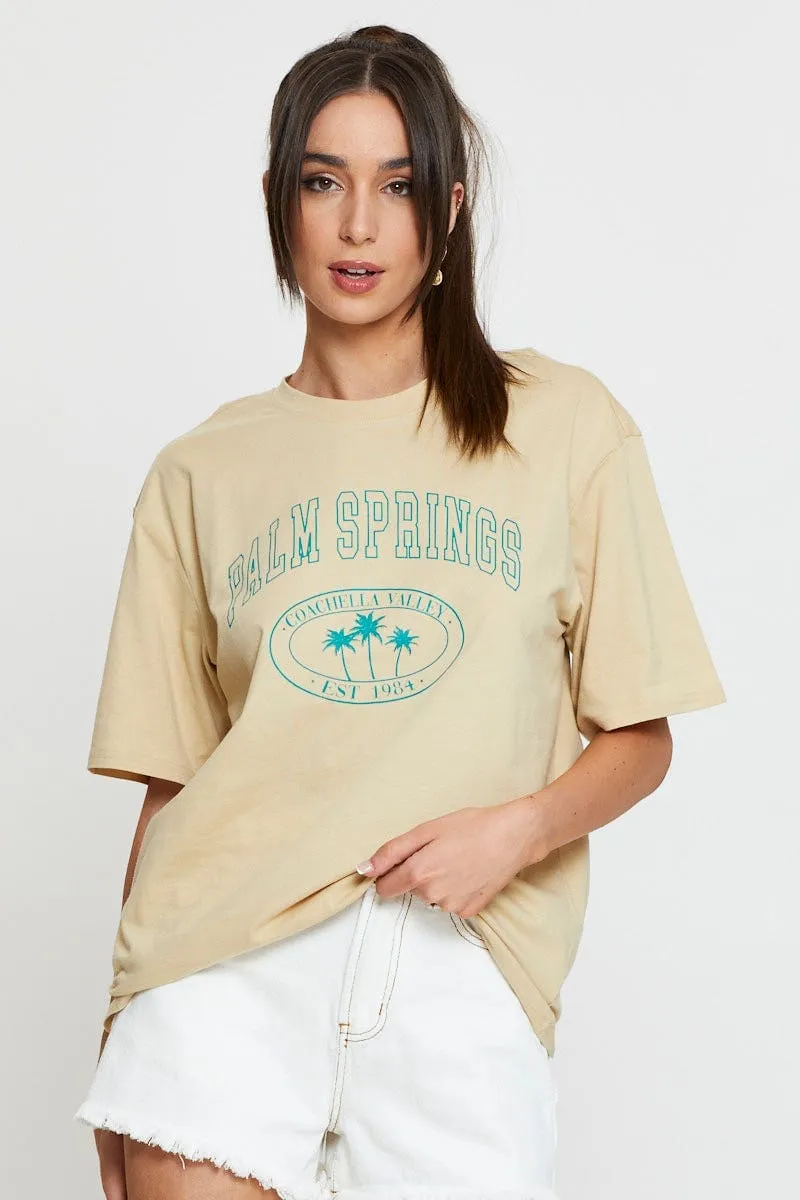 Beige Graphic T Shirt Short Sleeve