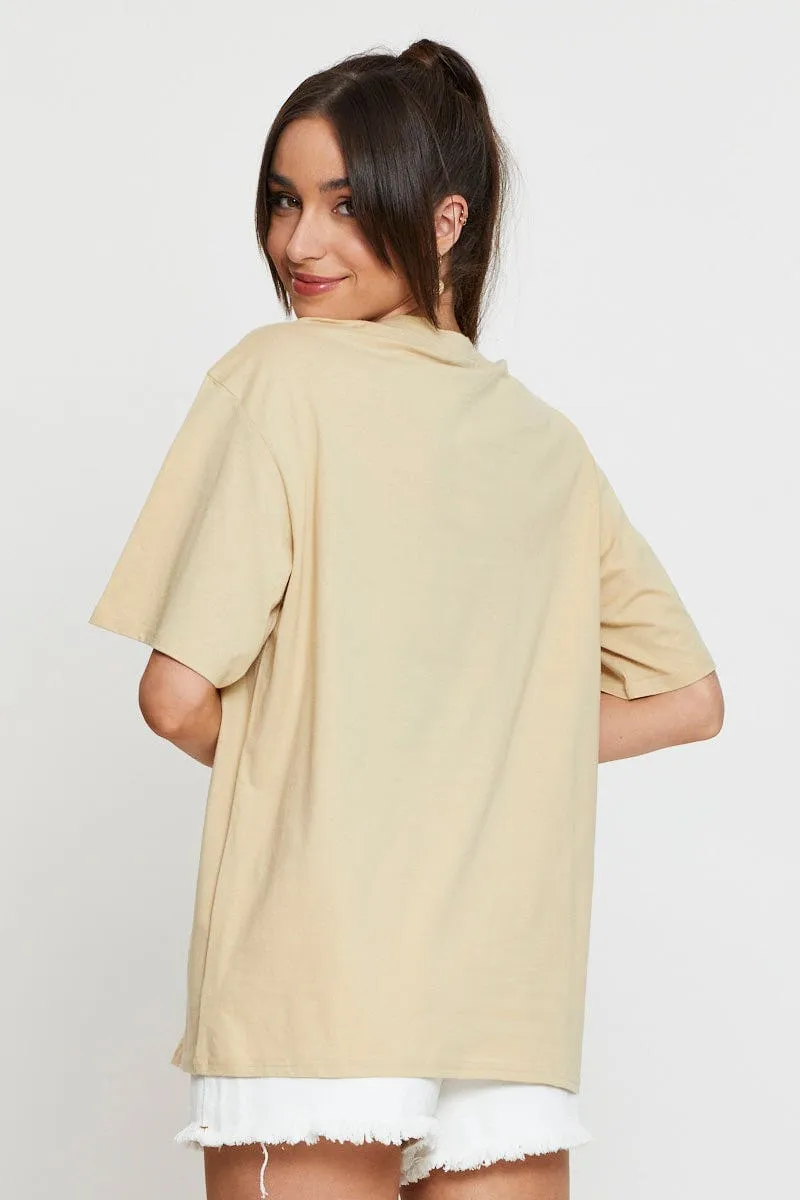 Beige Graphic T Shirt Short Sleeve