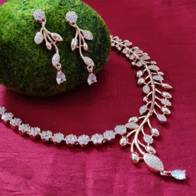 Bhavi Jewel Rose Plated Ad Stone Neckalce Set