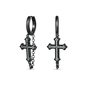 Black Gothic Cross Dangly Earring