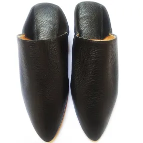 Black Grained Leather Moroccan Slippers