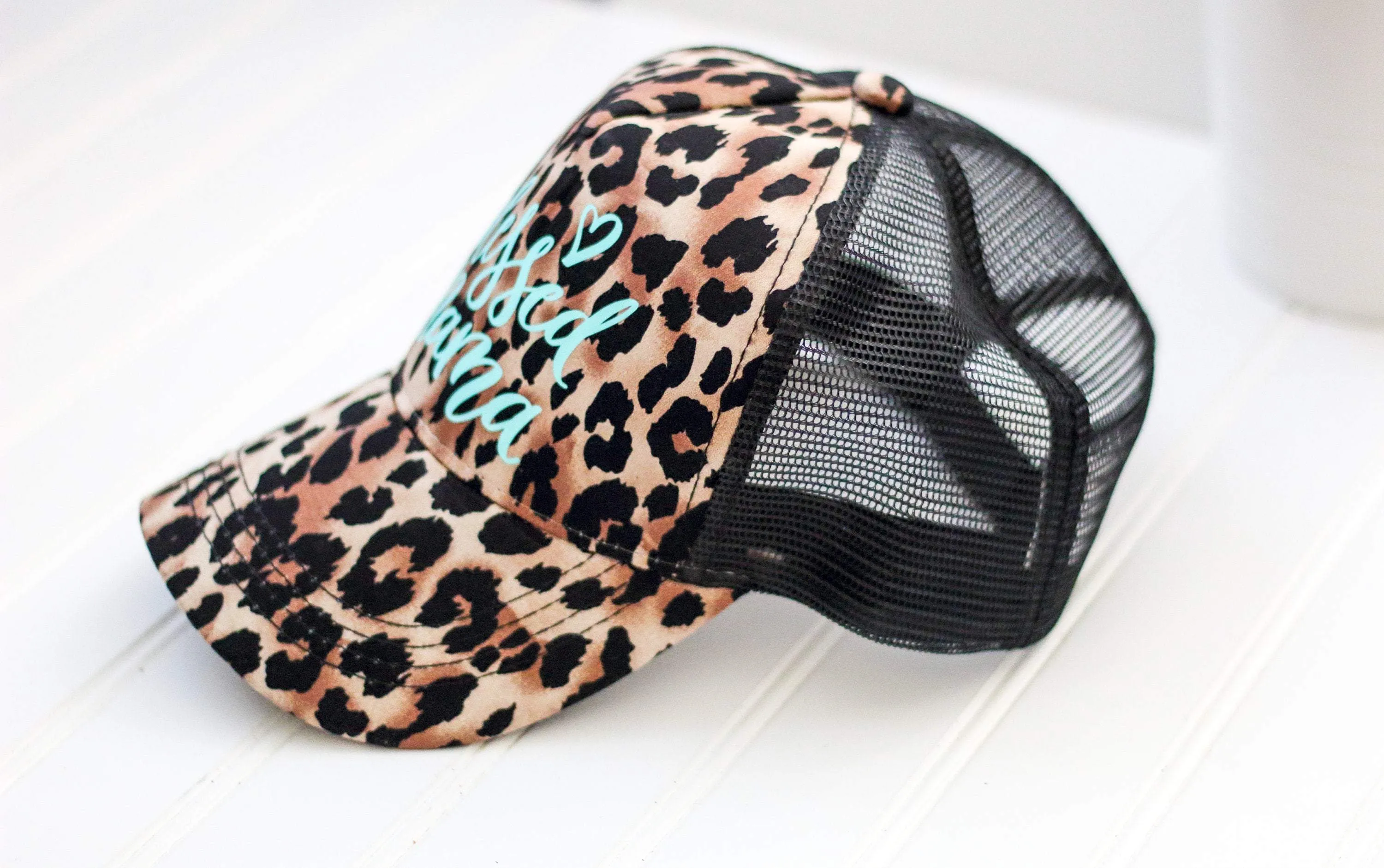 Blessed Mama Leopard Hat - Turquoise Mint and Leopard - Leopard print trucker hat - Animal Print - Western Hat - Cheetah - Snap back hats