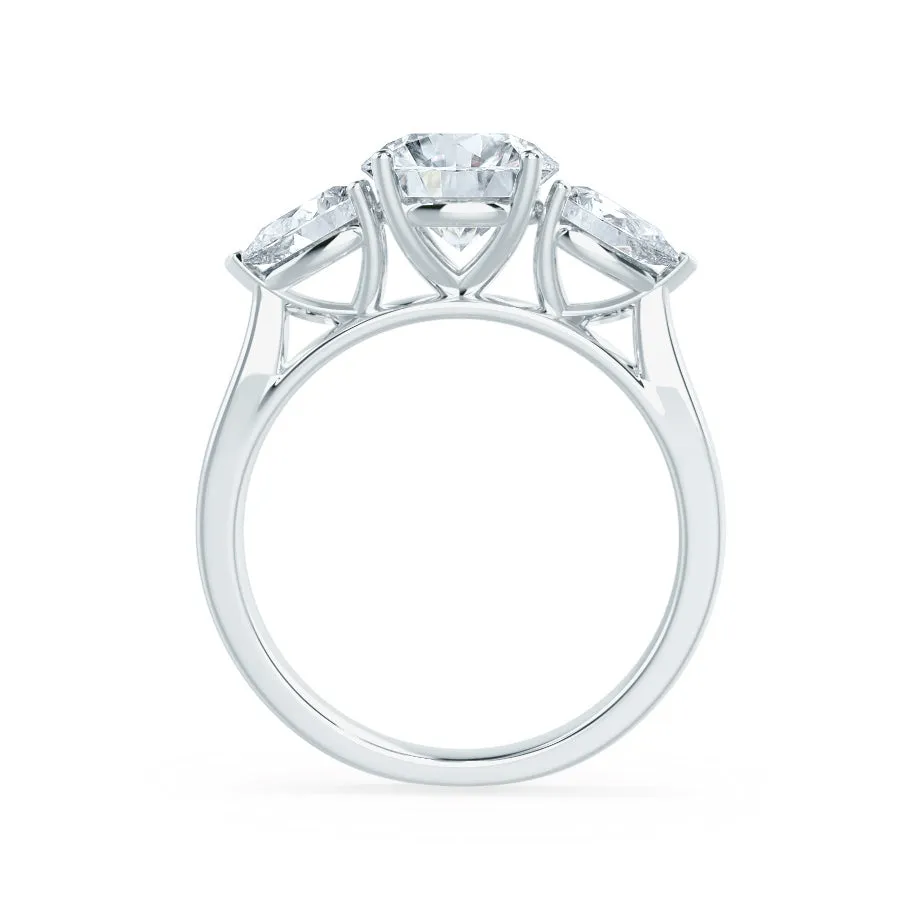 BLOSSOM - Round Moissanite & Pear Cut Diamond 950 Platinum Trilogy Ring