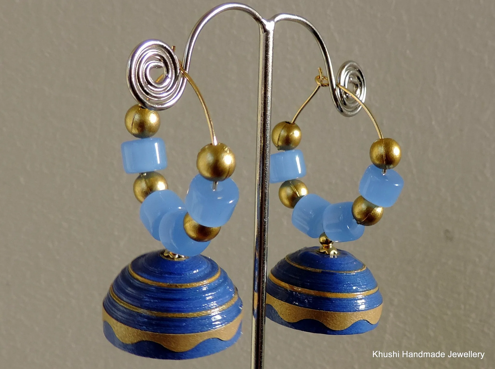 Blue and gold quilled jhumka