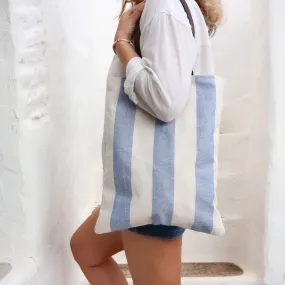 Blue and White Striped Canvas Tote Bag -Wide Stripes