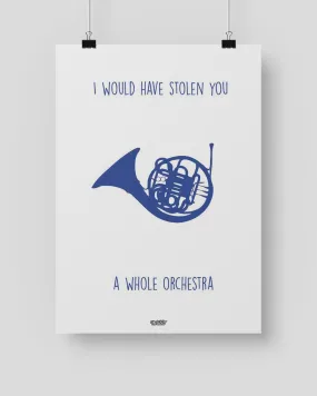 Blue French Horn Poster