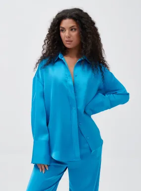 Blue Oversized Satin Shirt - Allister