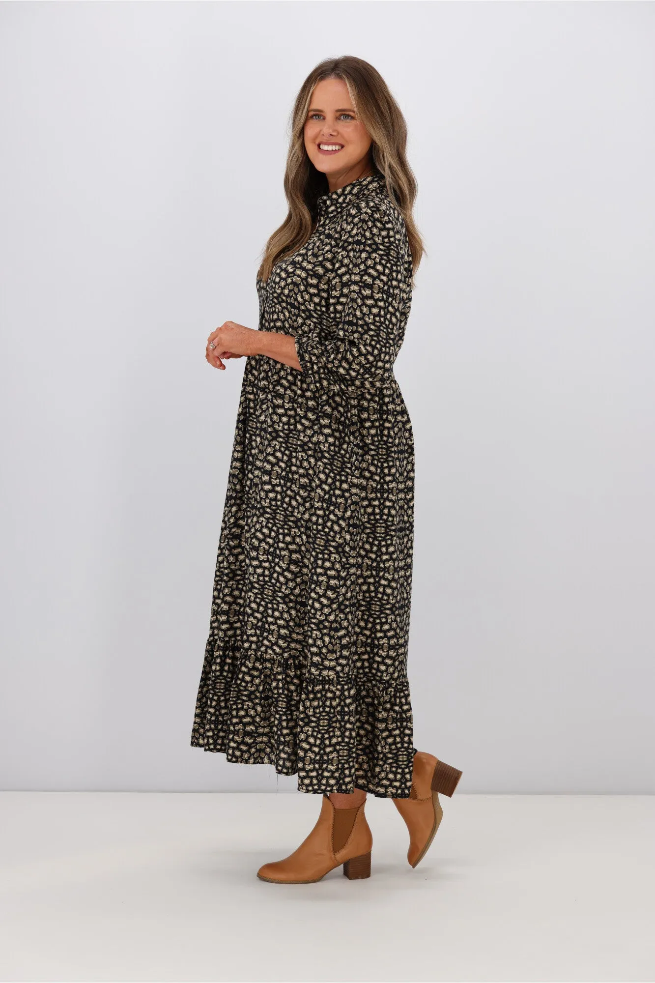 Boho Australia Kane Midi Dress Army Leopard