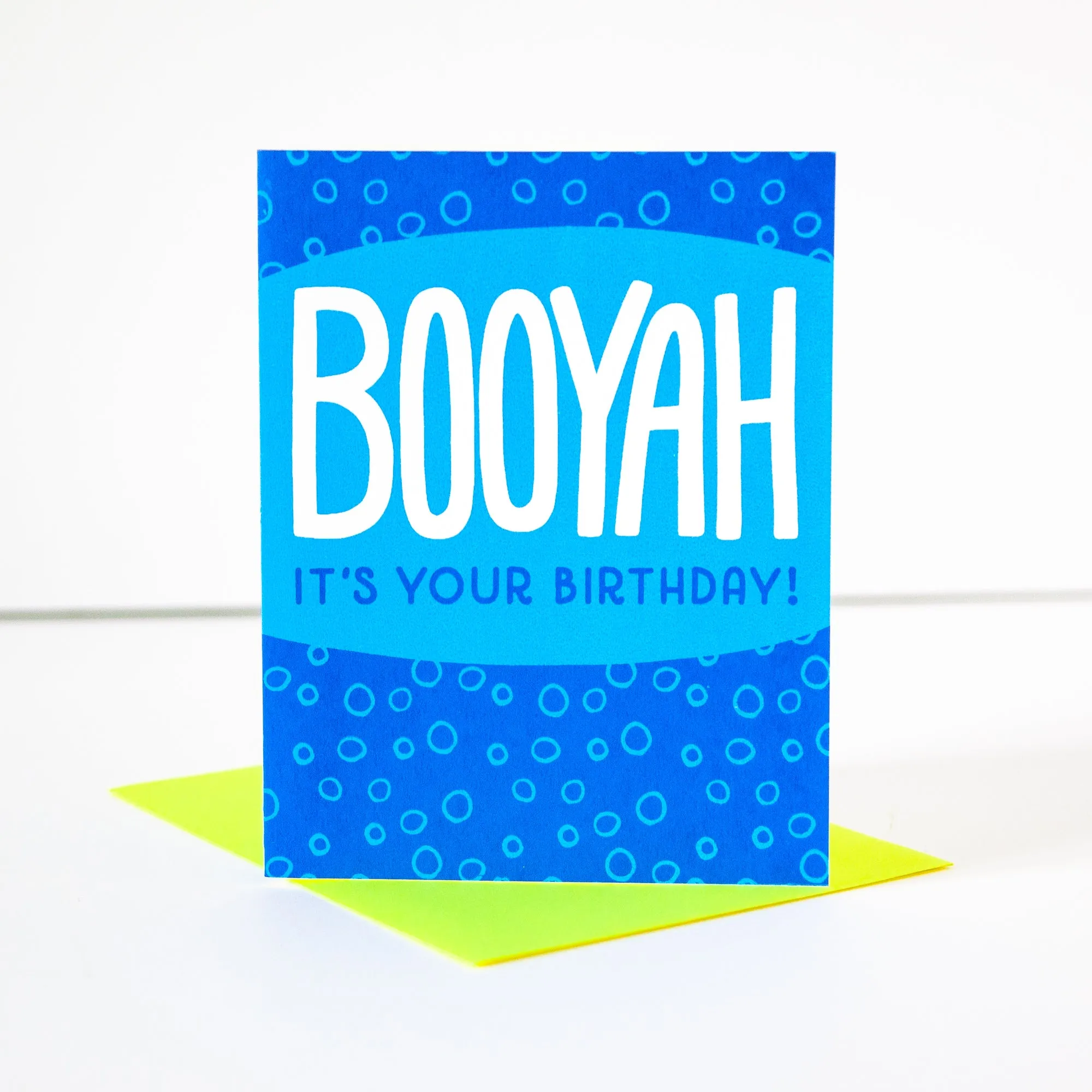 BOOYAH irreverent birthday card, blue happy birthday card