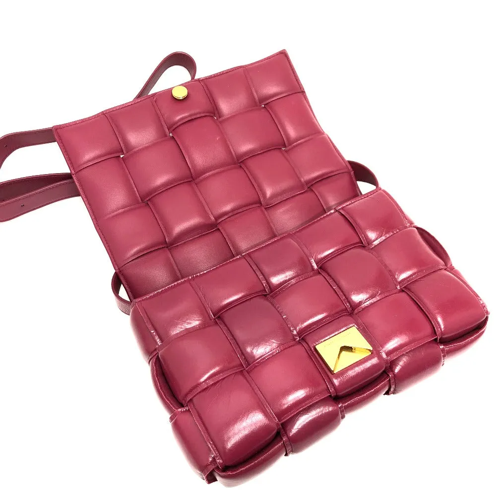 BOTTEGAVENETA Shoulder Bag leather wine-red Padded cassette Cassette Maxi Women Used Authentic