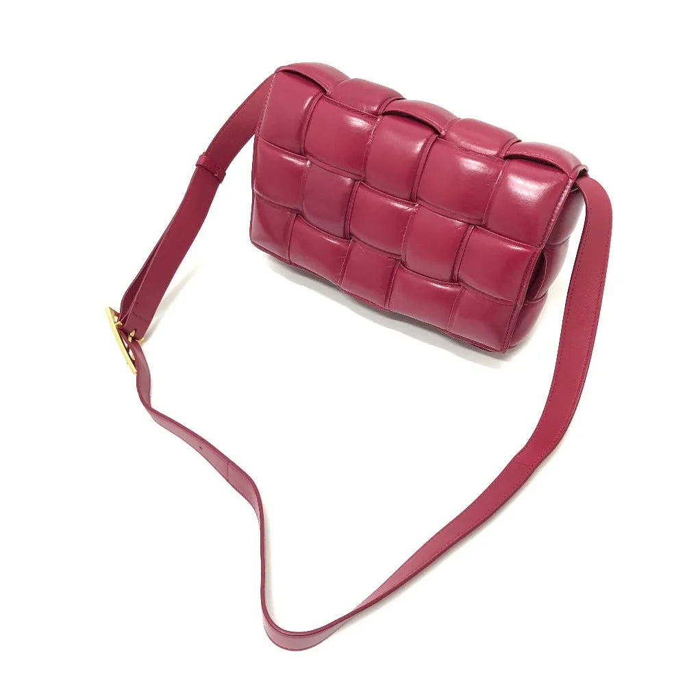 BOTTEGAVENETA Shoulder Bag leather wine-red Padded cassette Cassette Maxi Women Used Authentic