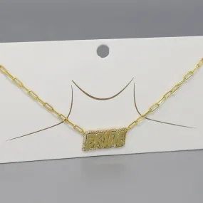 BRIDE Script CZ Pave Gold Dipped Short Necklace