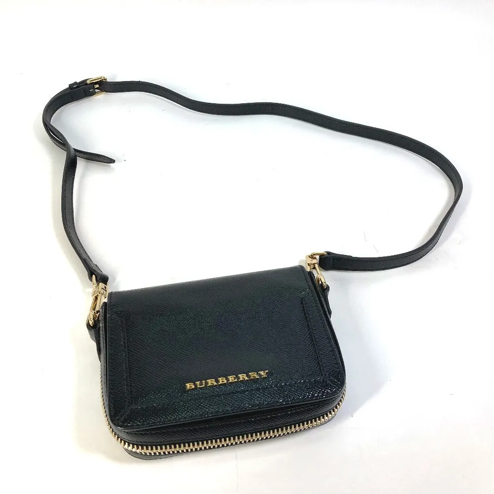 BURBERRY Shoulder Bag leather black logo Fastener design Women Used Authentic